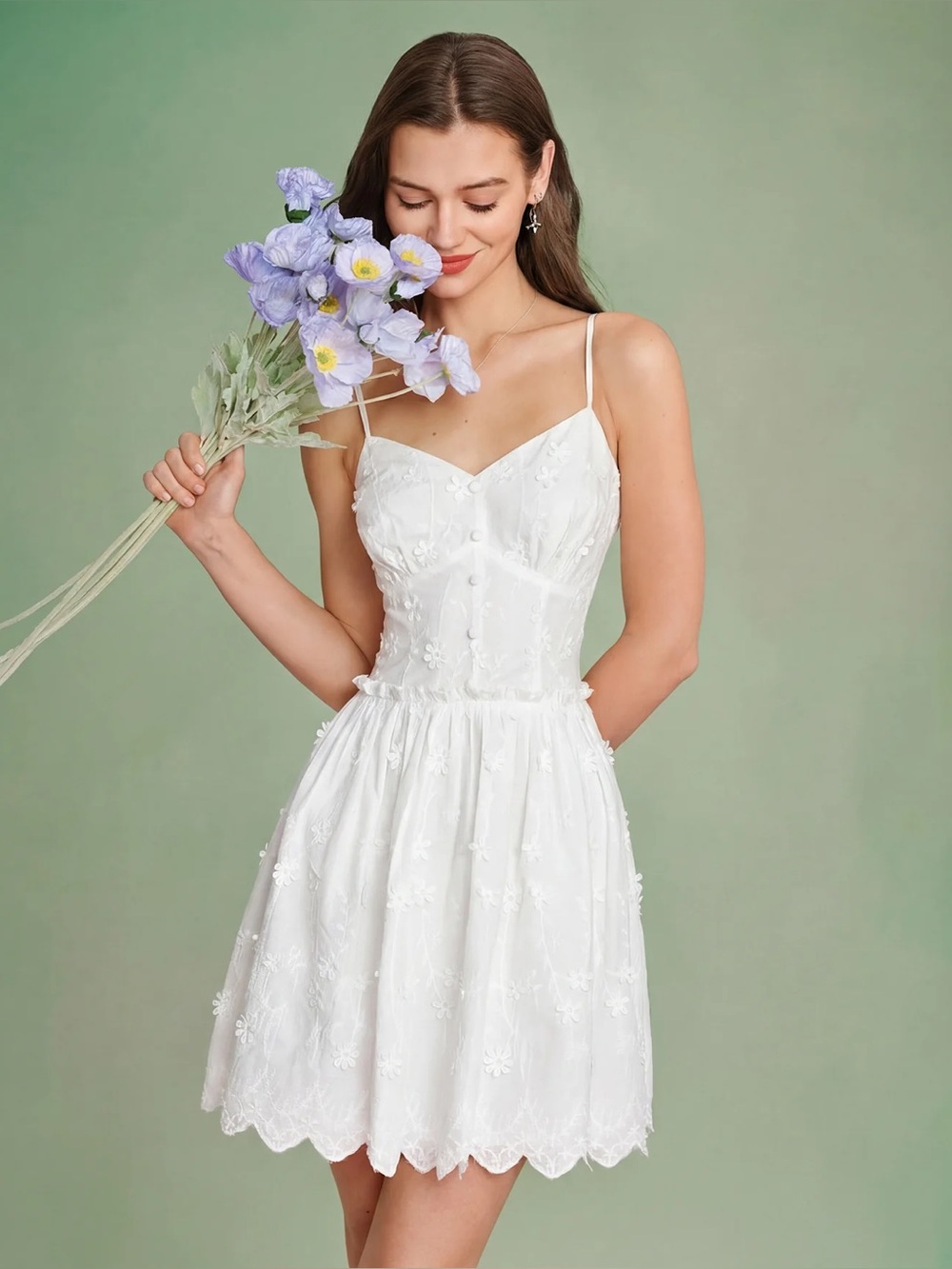 Rihoas White Floral Embroidery Slip Mini Dress
